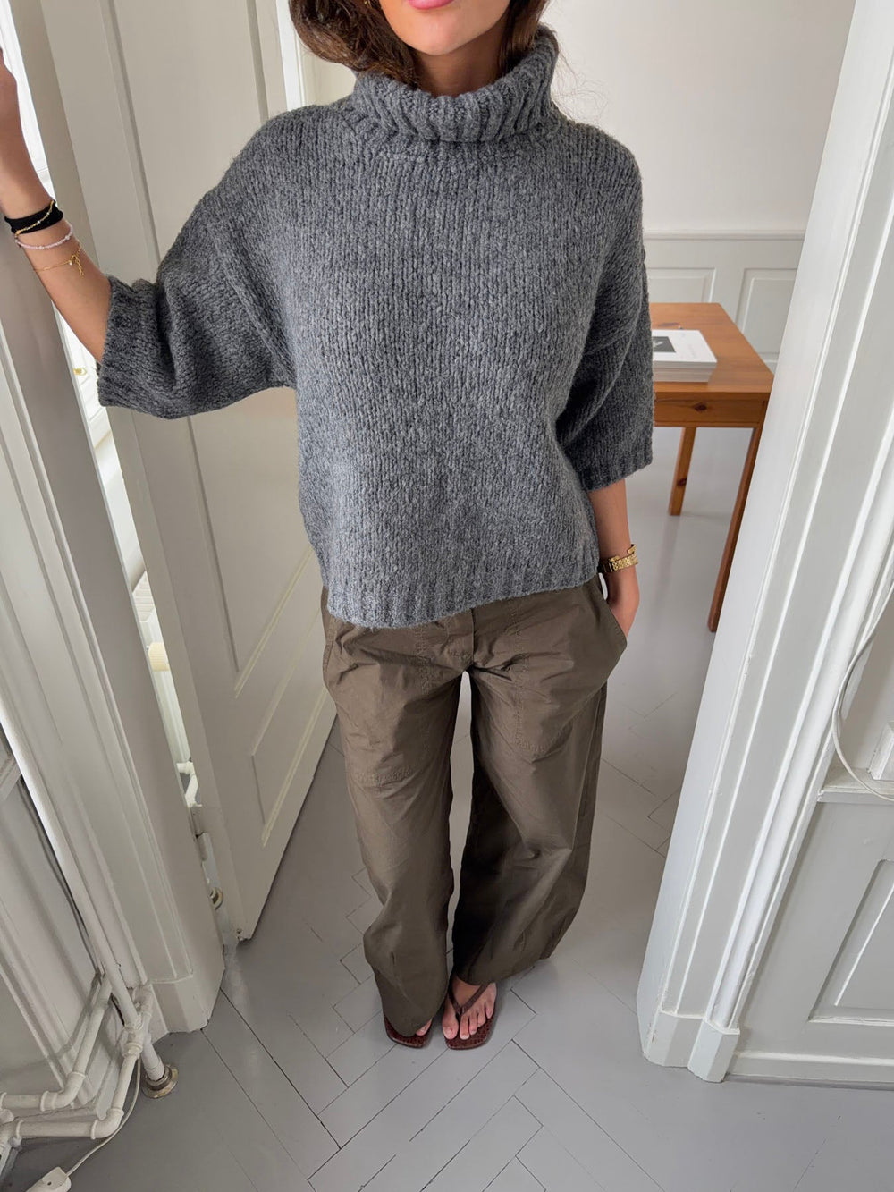 Dubleo knit sweater with short sleeves - Grey