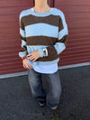 Trish knit sweater with stripes – Light blue and brown