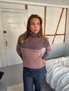 Swela knitted sweater with turtleneck – Dark brown/pink