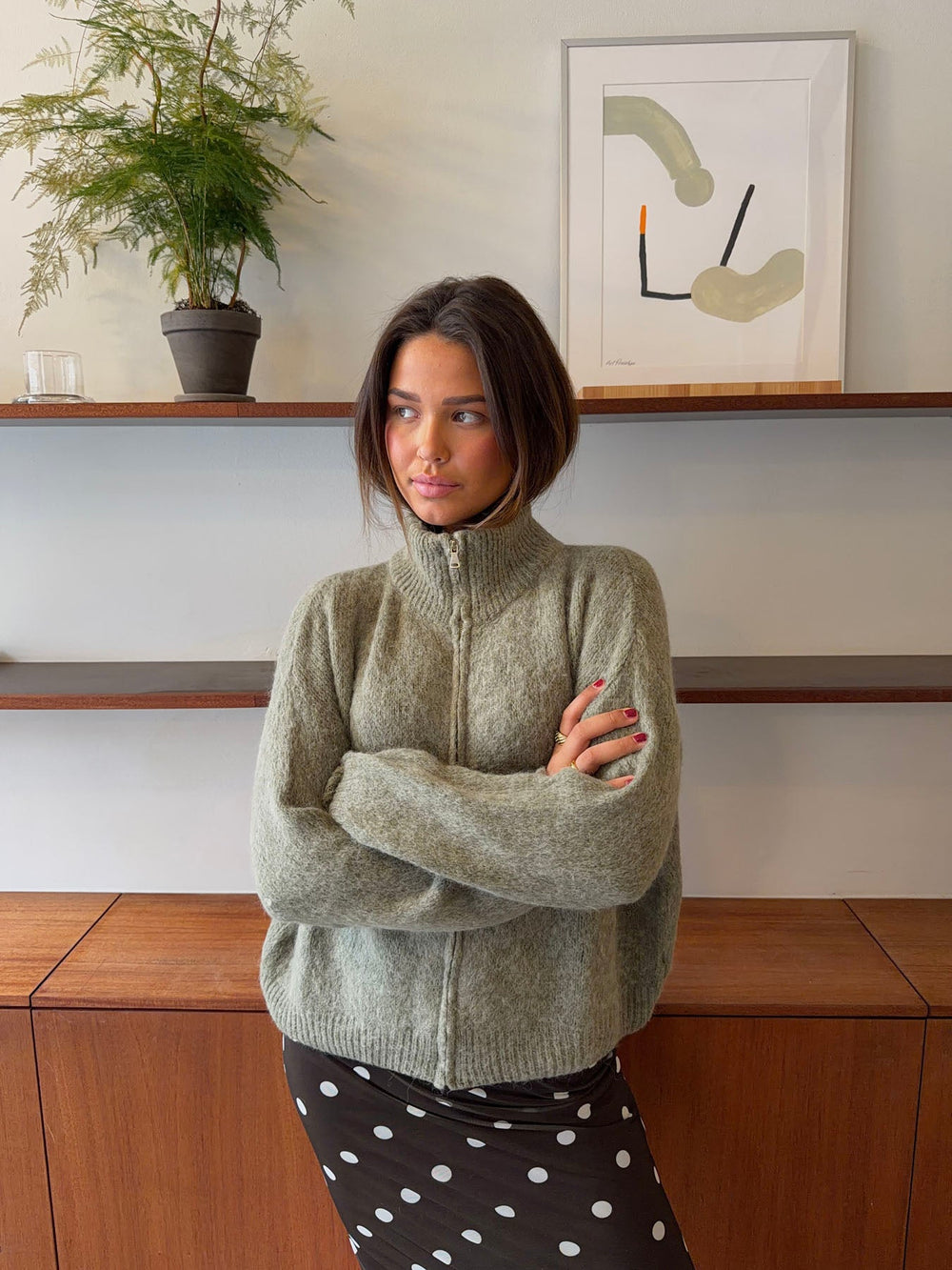 Kami zip up knit sweater – Green