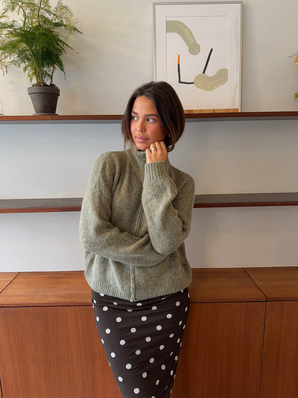 Kami zip up knit sweater – Green