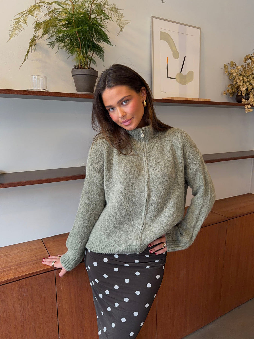 Kami zip up knit sweater – Green