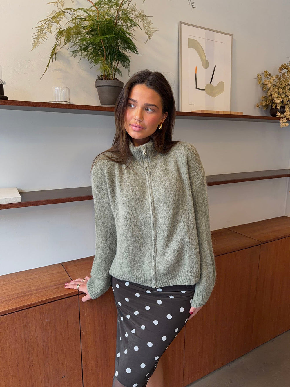 Kami zip up knit sweater – Green