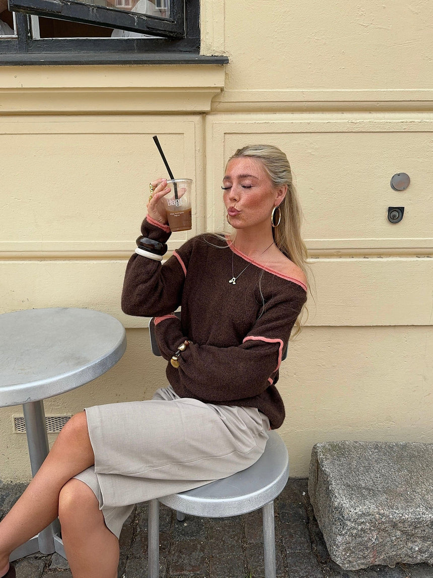 Ludovica knit with details - Brown/coral pink