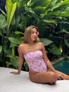 Galina strapless swimsuit with pattern - White/pink
