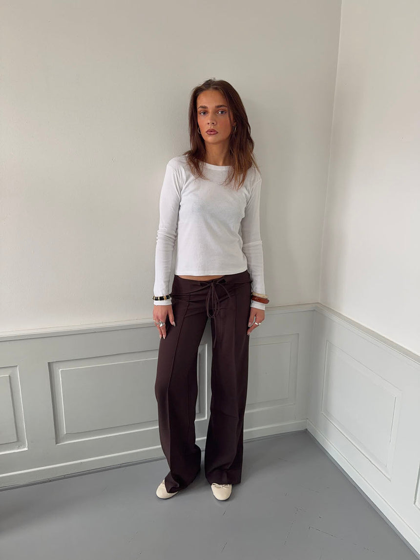 Nula suit pants with tie belt - Dark brown