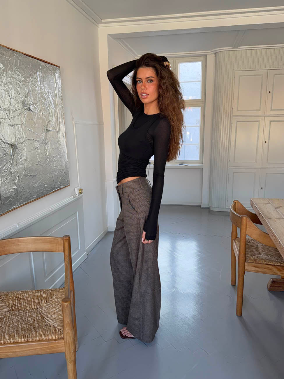 Tulle suit pants with checkers - Brown/black