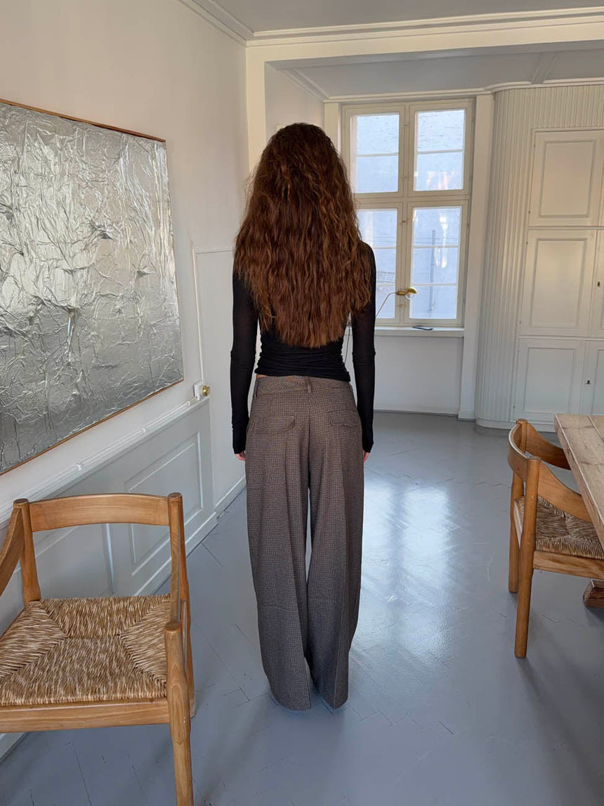 Tulle suit pants with checkers - Brown/black