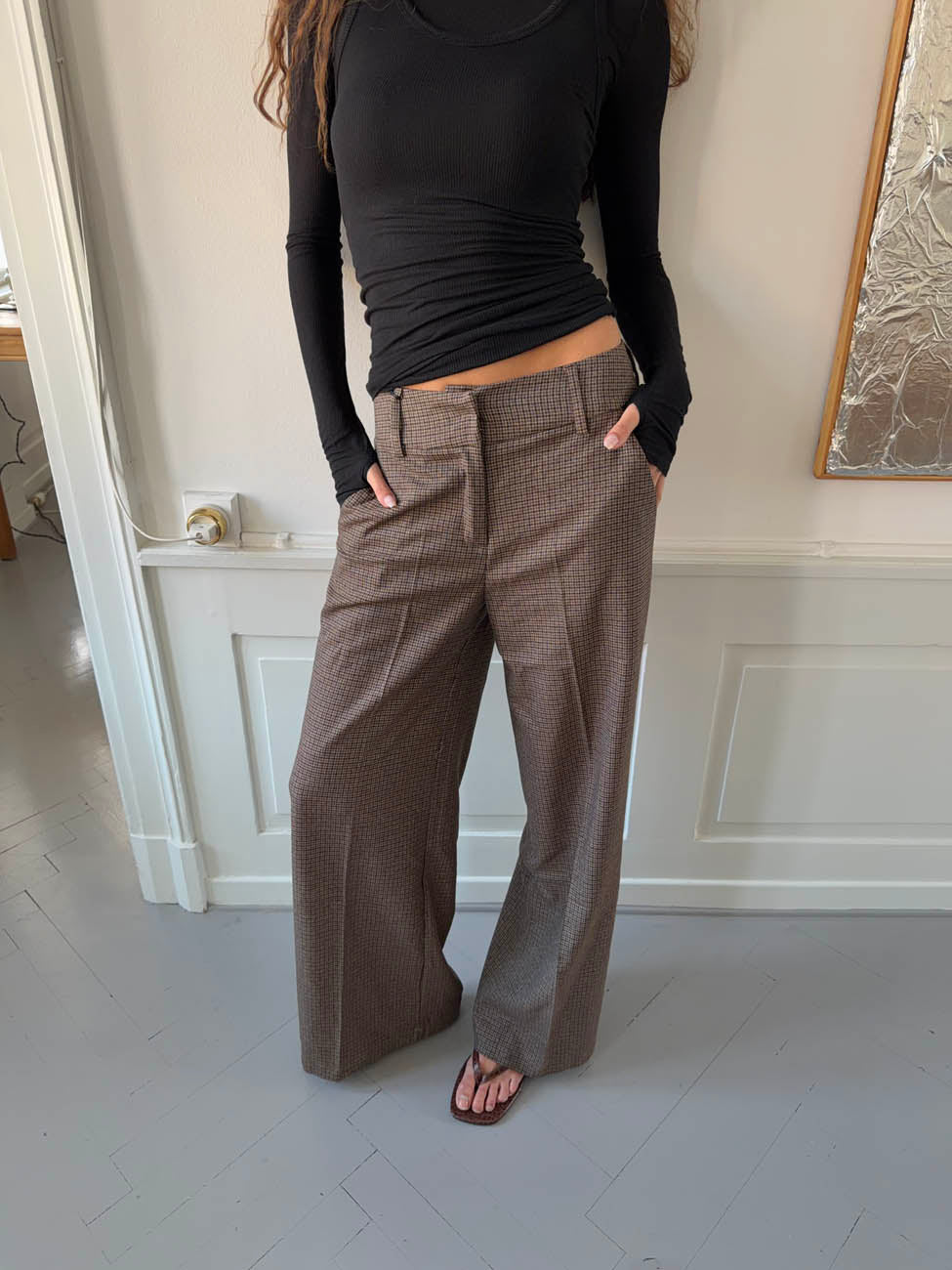 Tulle suit pants with checkers - Brown/black