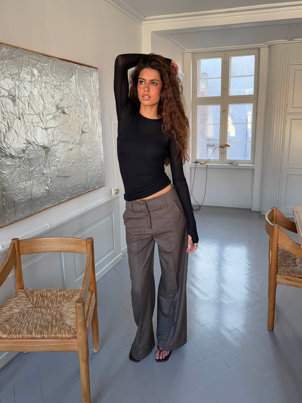 Tulle suit pants with checkers - Brown/black