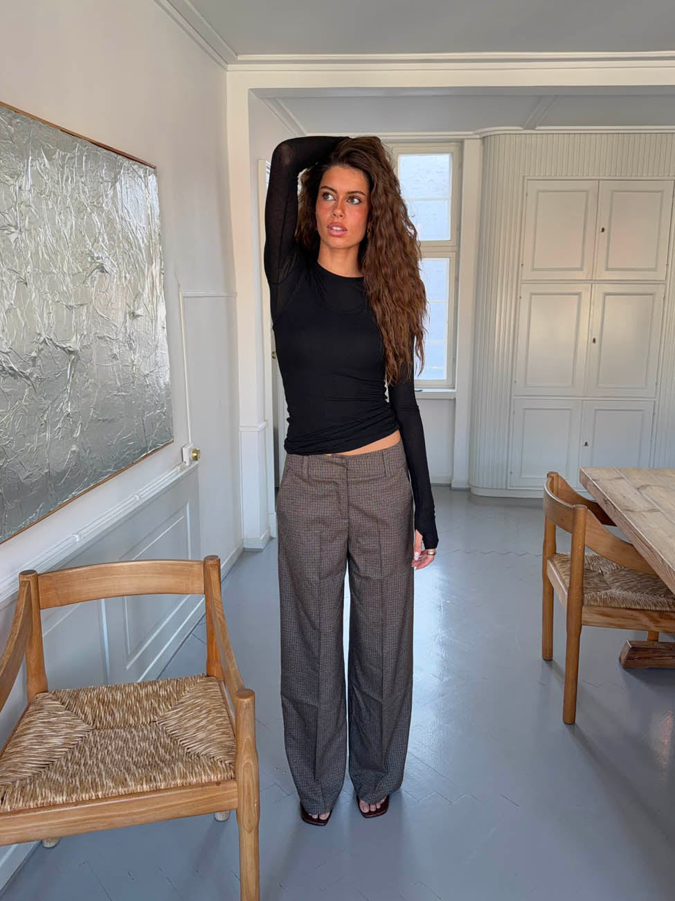 Tulle suit pants with checkers - Brown/black