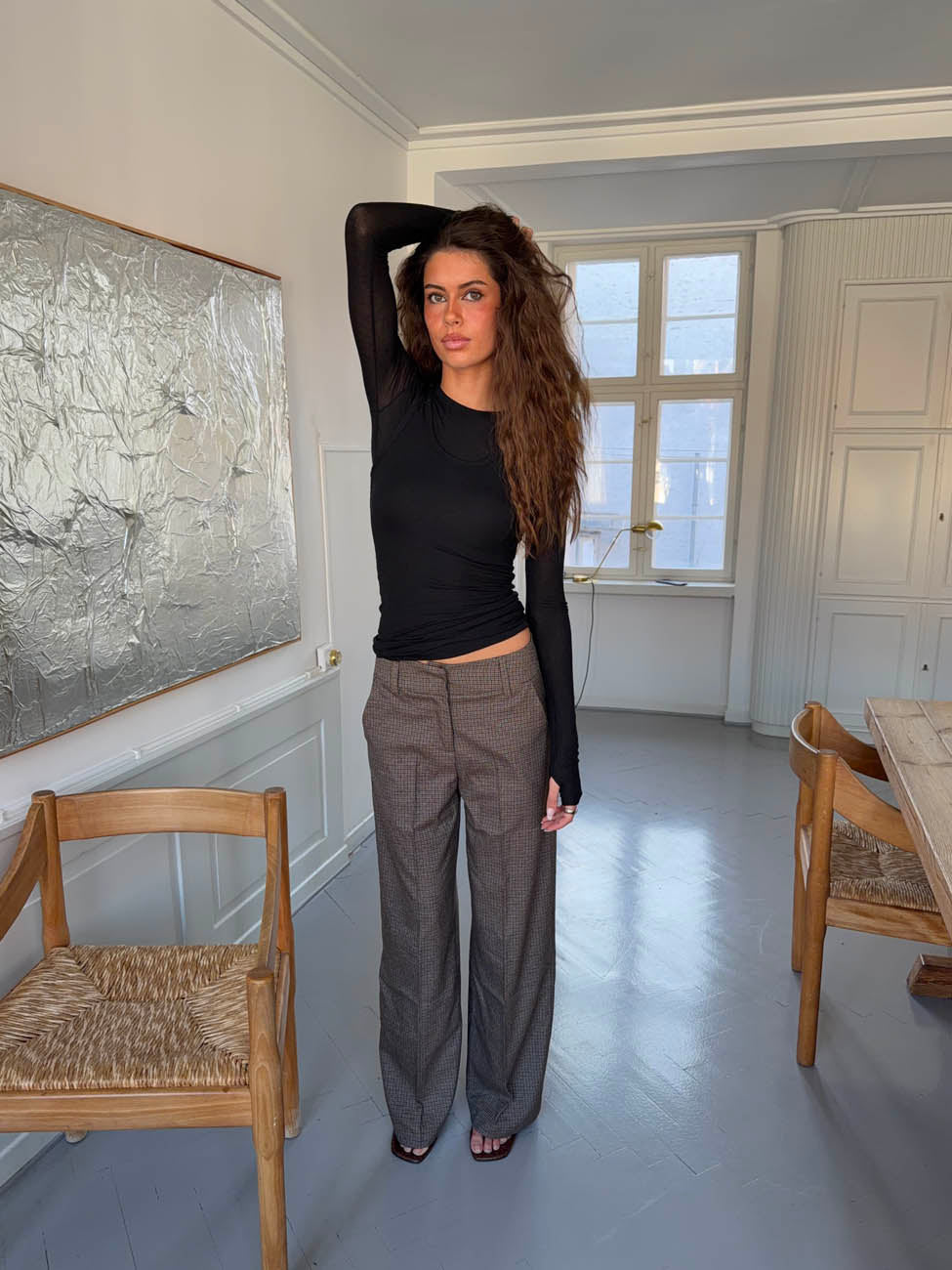 Tulle suit pants with checkers - Brown/black