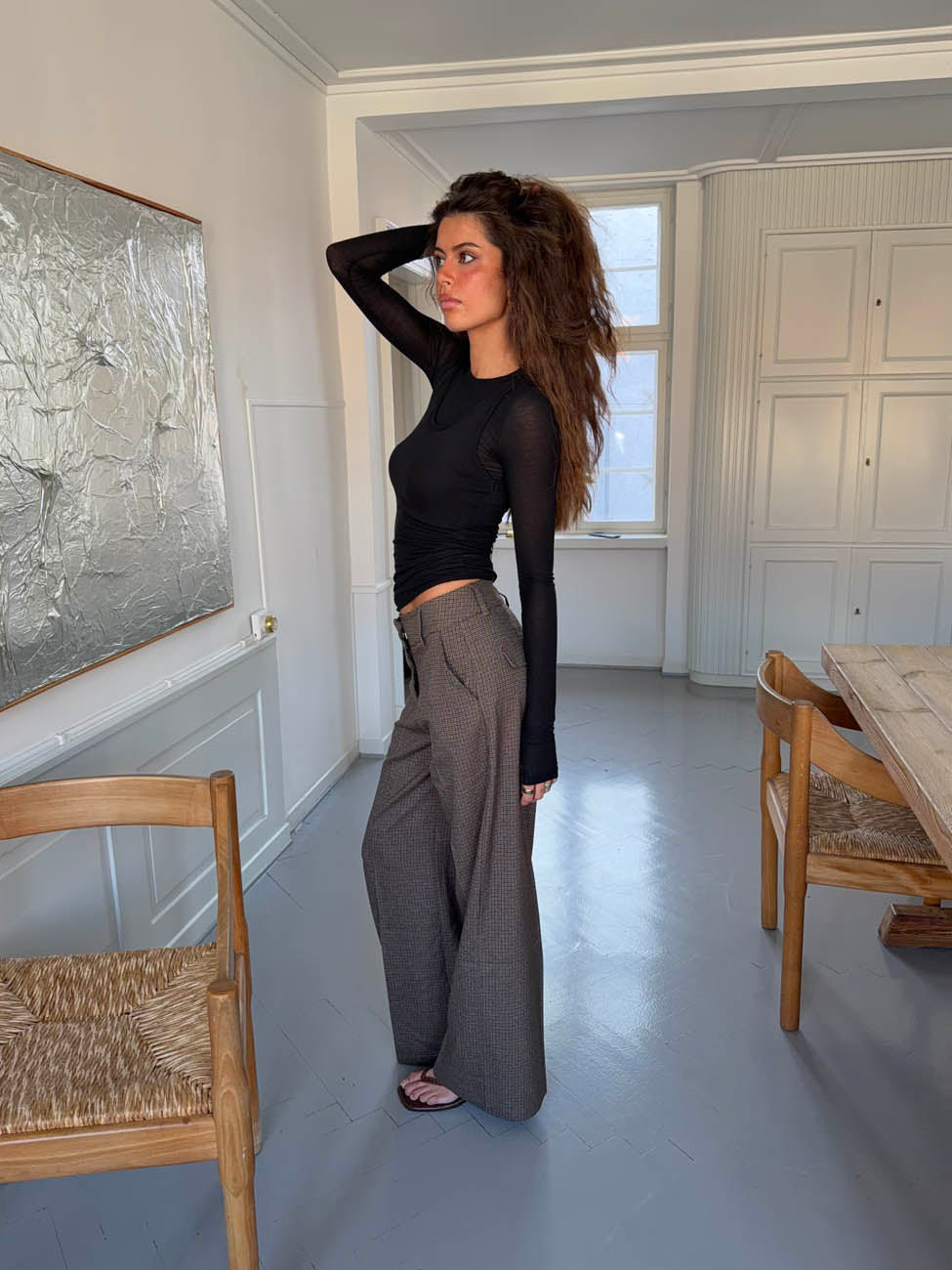 Tulle suit pants with checkers - Brown/black