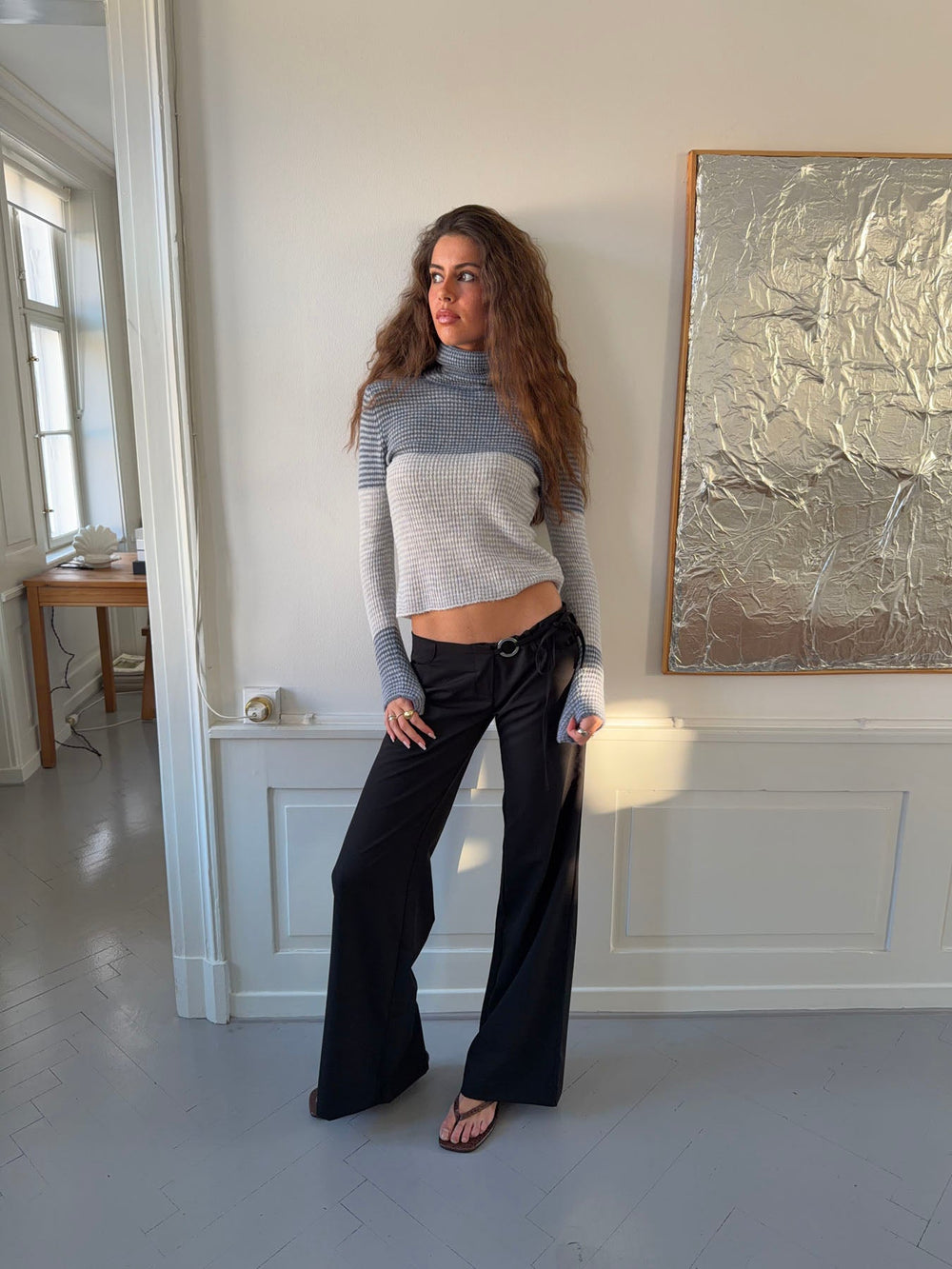 Vinna suit trousers with metal ring – Black