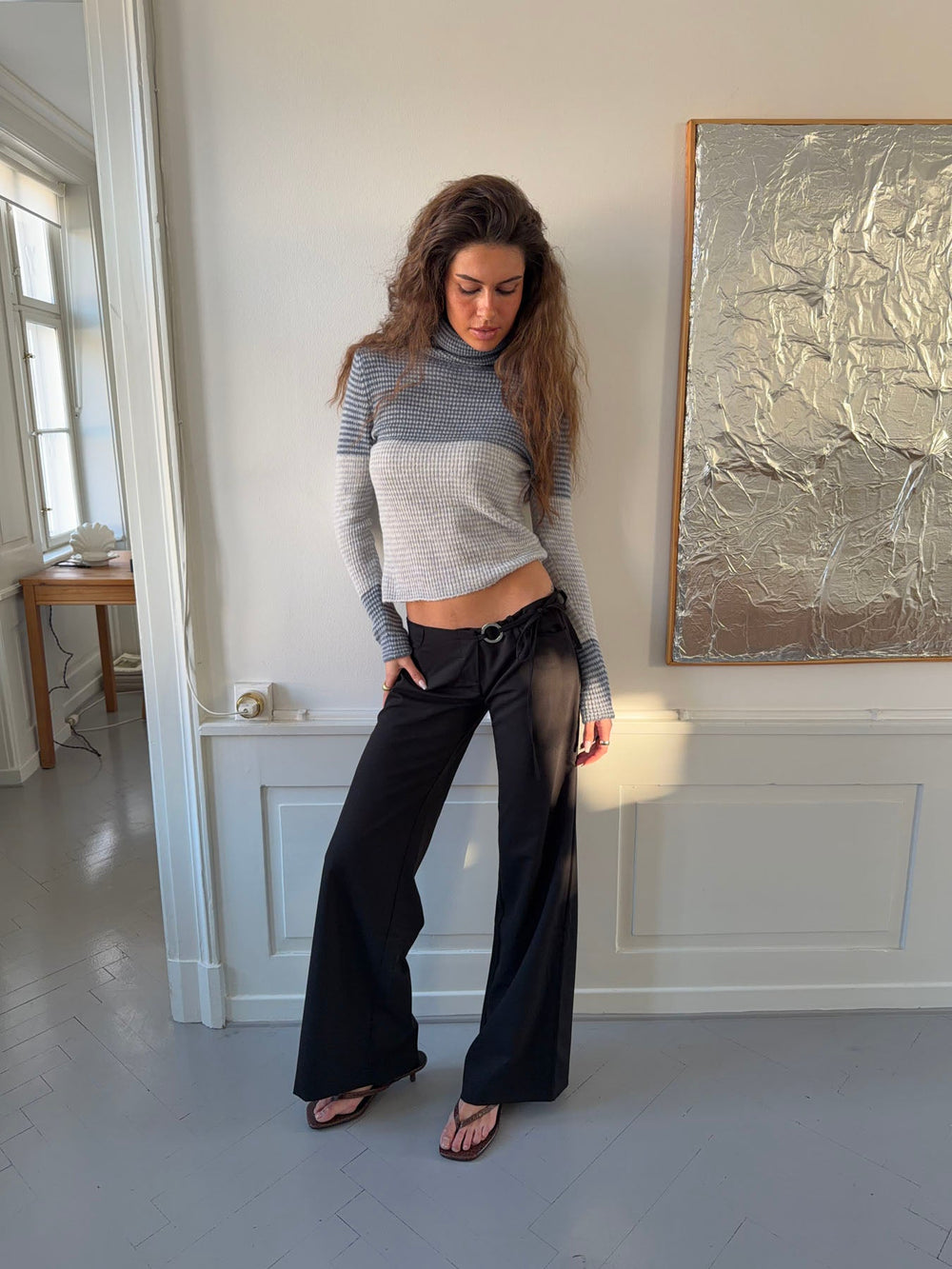 Vinna suit trousers with metal ring – Black