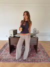 Vinna suit trousers with metal ring detail – Beige