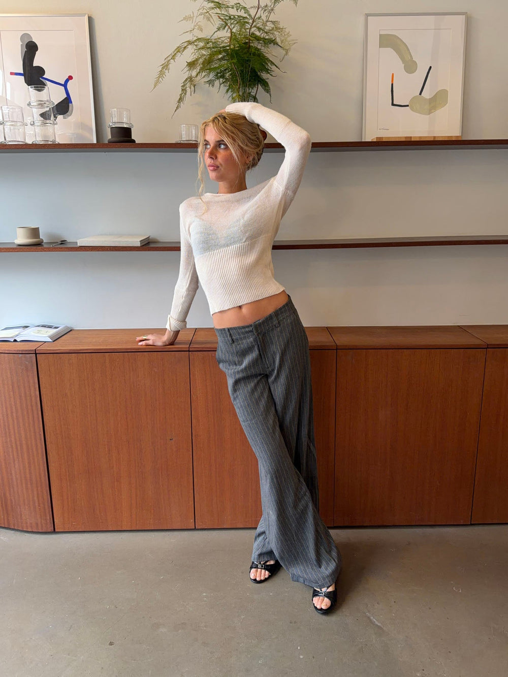 Janey suit pants with yellow pinstripes - Grey