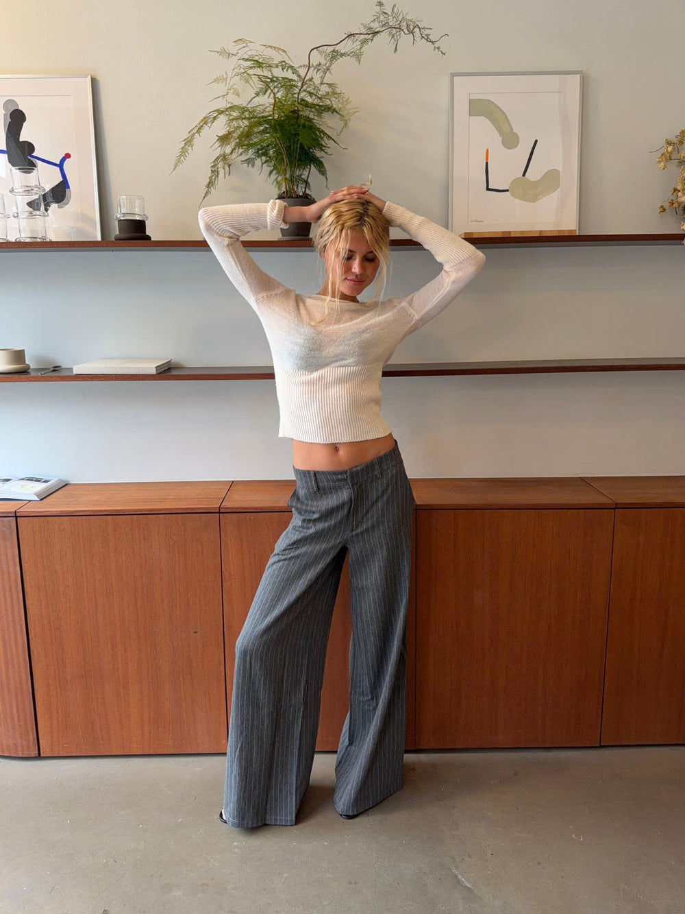 Janey suit pants with yellow pinstripes - Grey