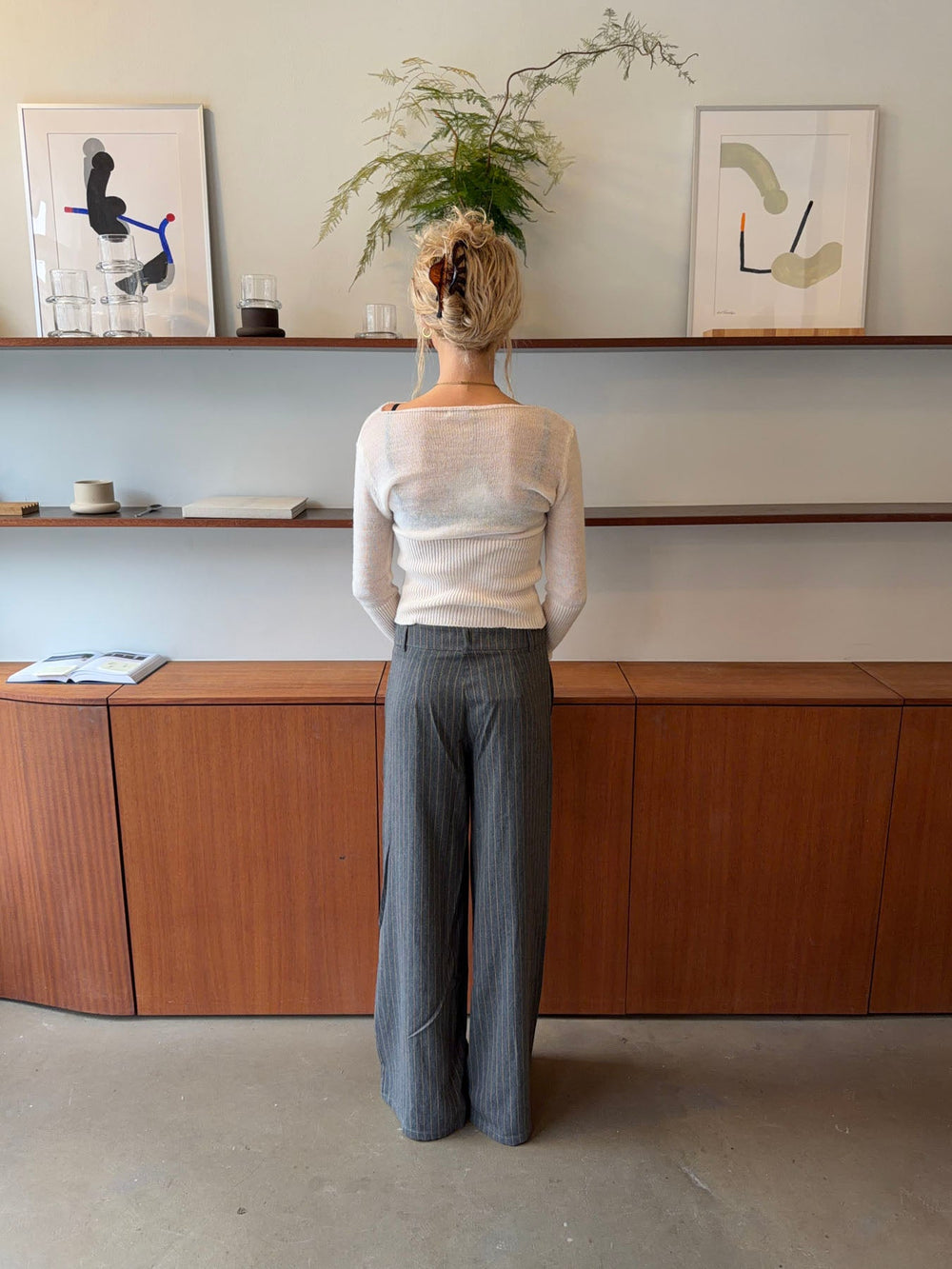 Janey suit pants with yellow pinstripes - Grey