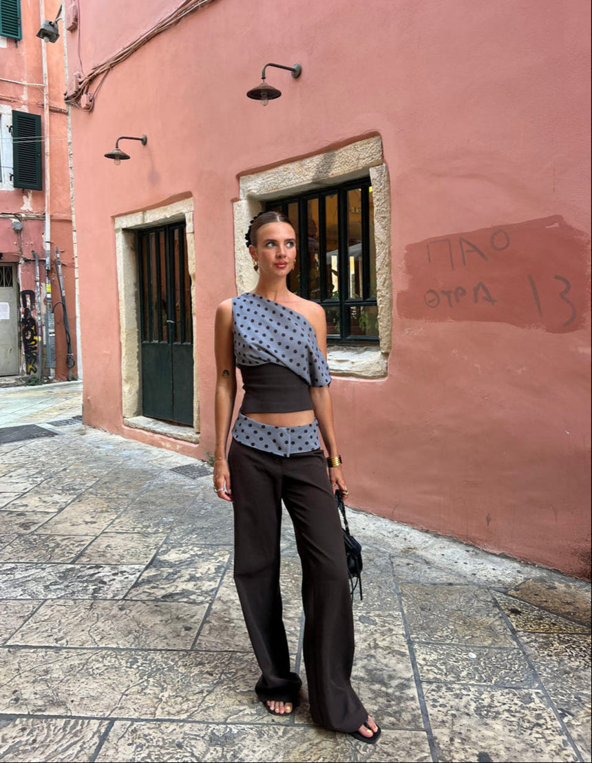 Calsia suit pants with polka dotted trim – Brown/blue