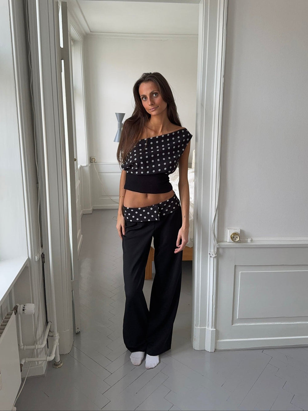 Calsia suit pants with polka dotted trim Black –