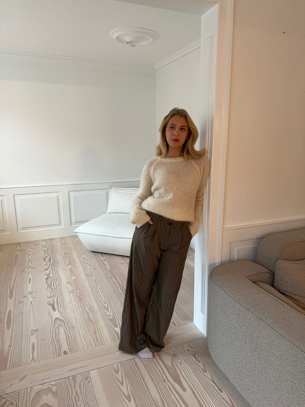 Holga pinstriped suit pants - Brown/white