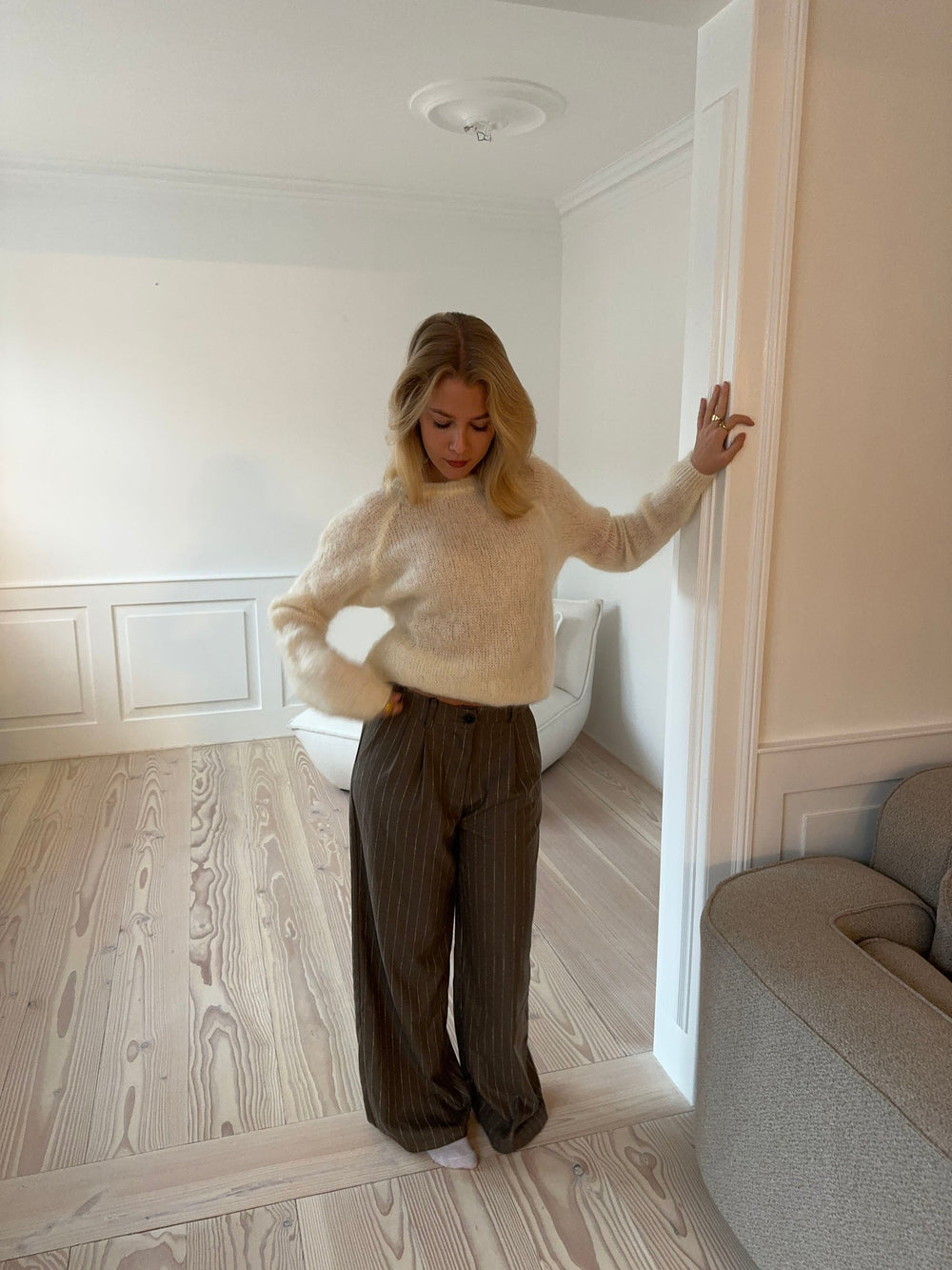 Holga pinstriped suit pants - Brown/white