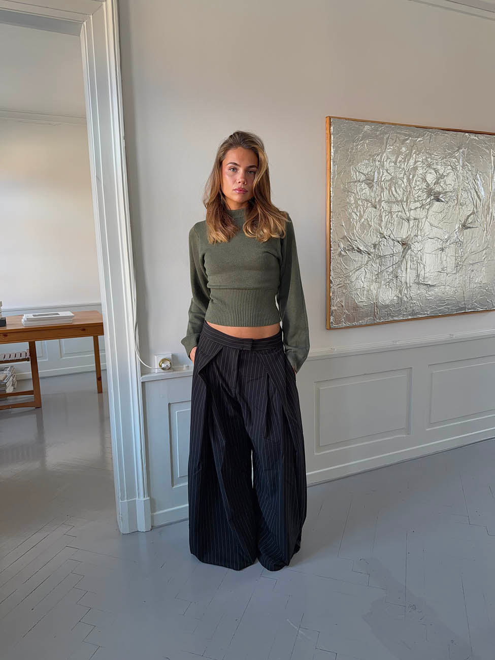 Klausa suit pants with pinstripes – Black/white