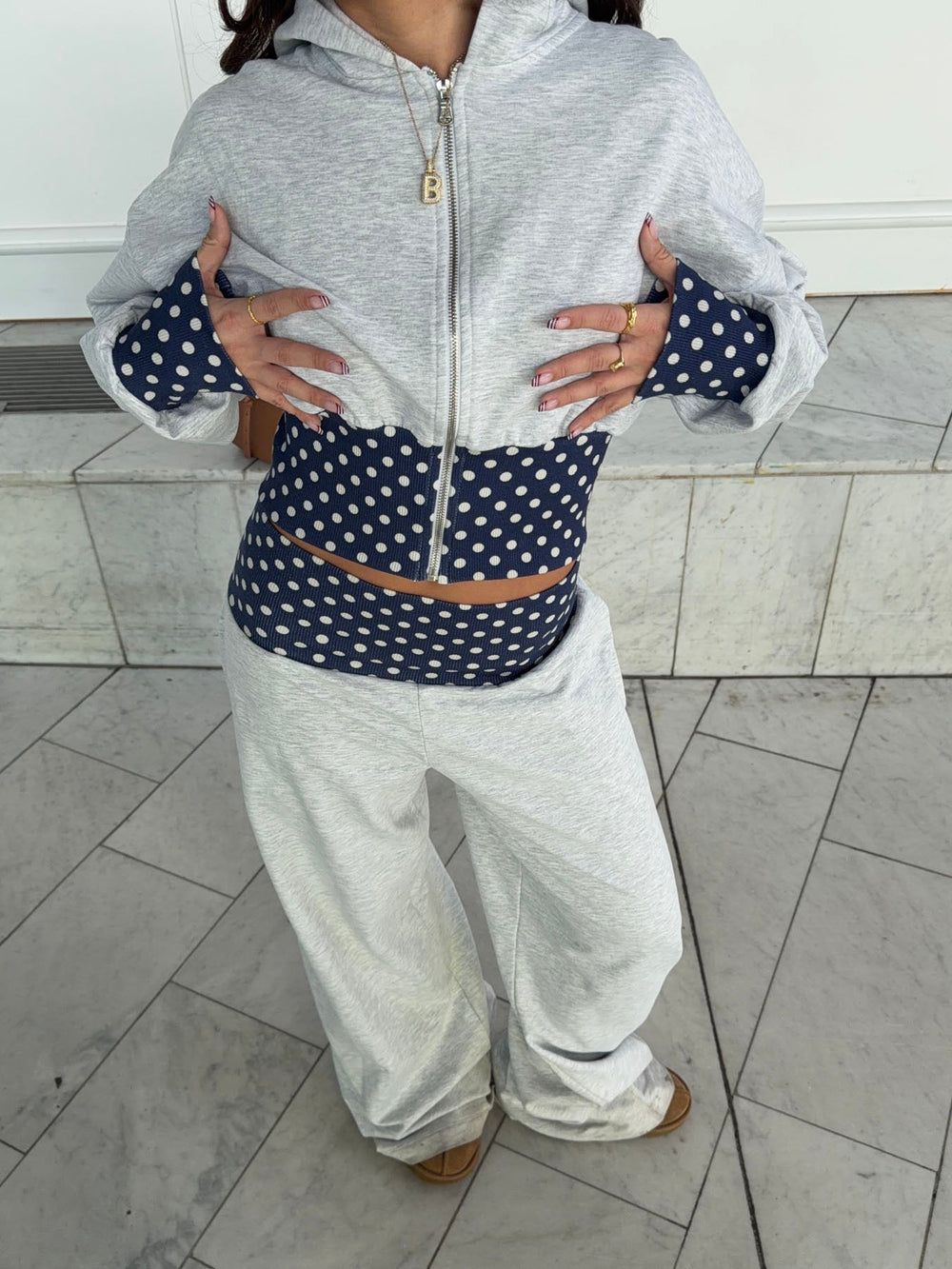 Maja sweatpants with polka dots - Grey/black/white