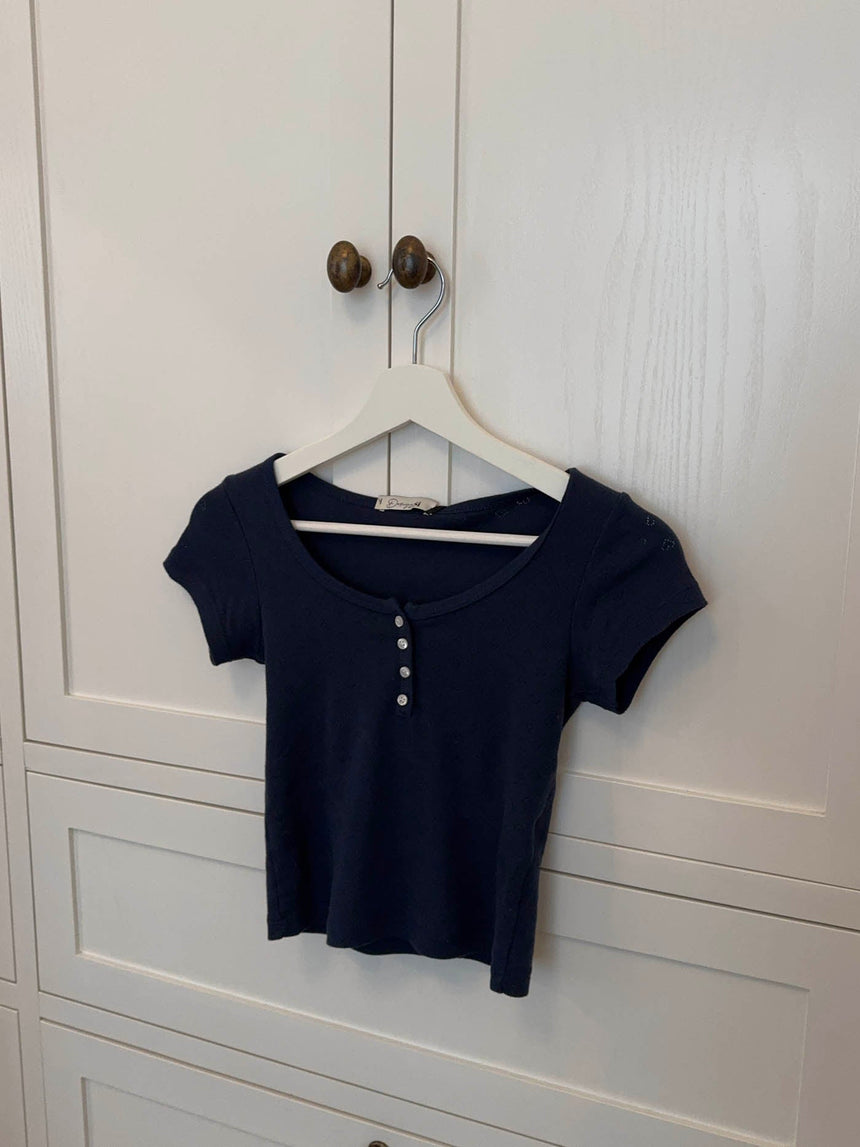 Lilian T-shirt with Buttons - Navy