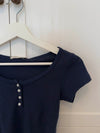 Lilian T-shirt with Buttons - Navy