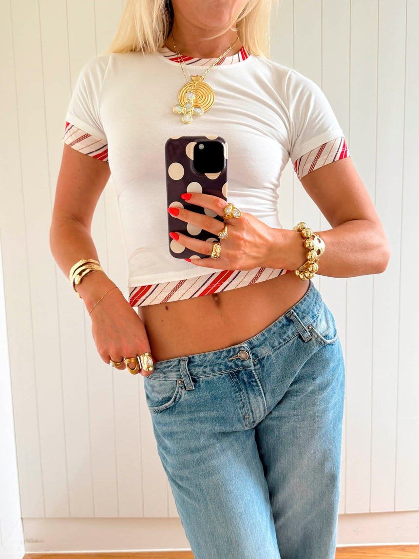 Scandivv t-shirt with striped trims - White/red