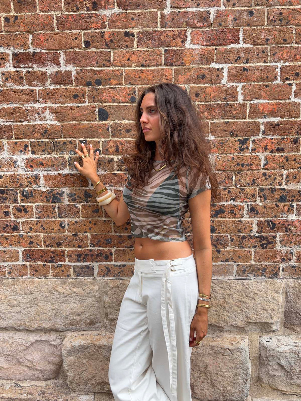 Mesha t-shirt with zebra print - Khaki/white