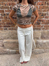 Mesha t-shirt with zebra print - Khaki/white