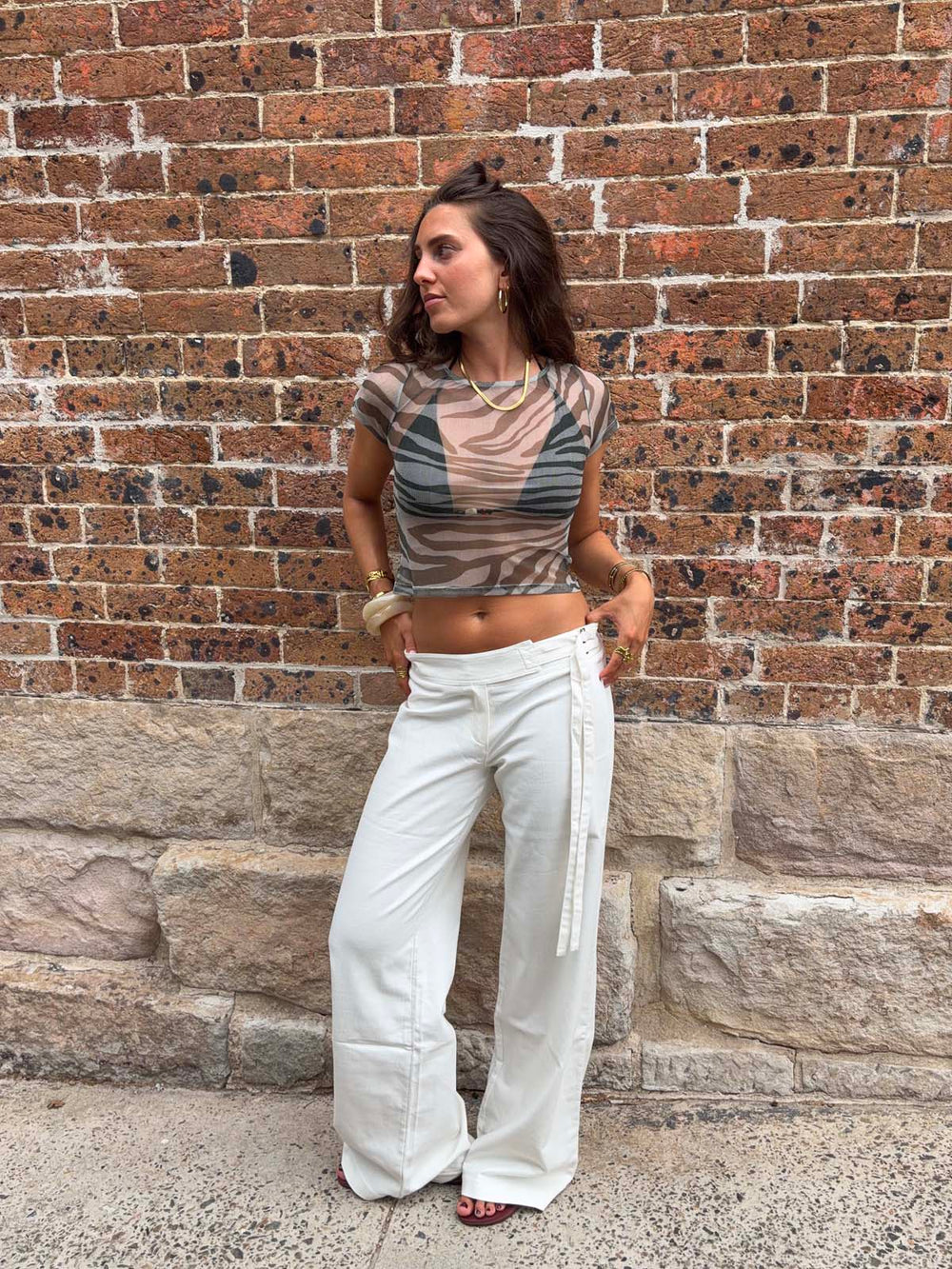 Mesha t-shirt with zebra print - Khaki/white