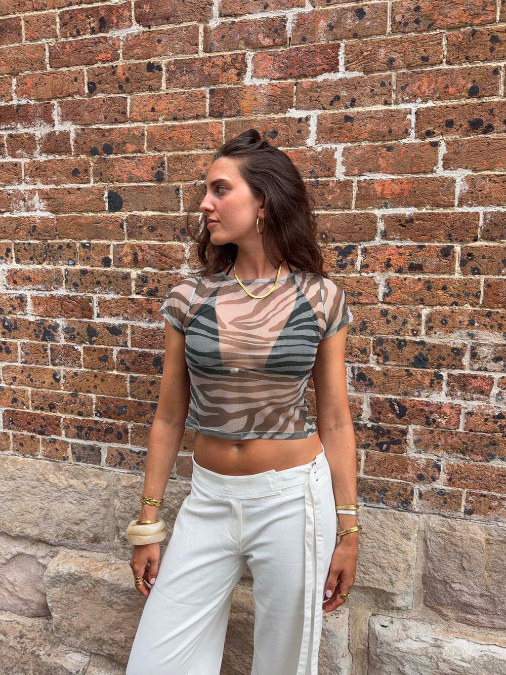 Mesha t-shirt with zebra print - Khaki/white