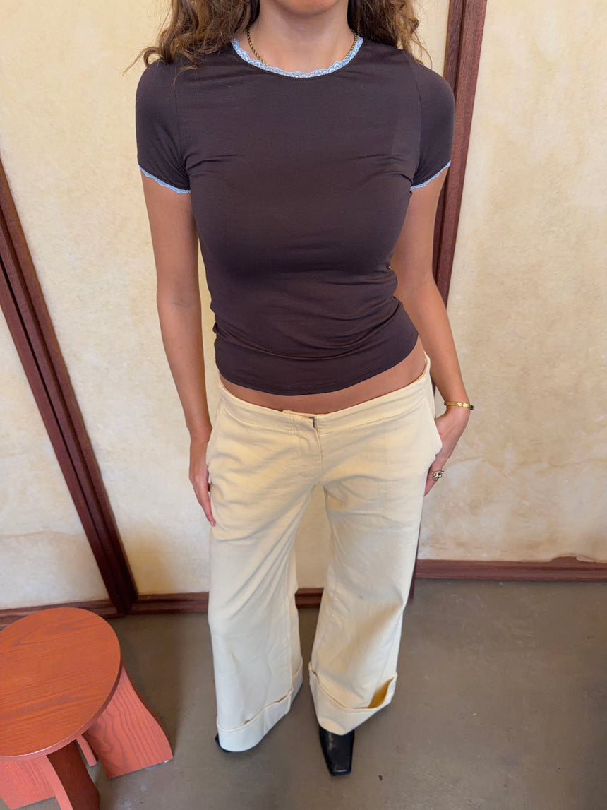 Brusana t-shirt with lace – Brown/blue