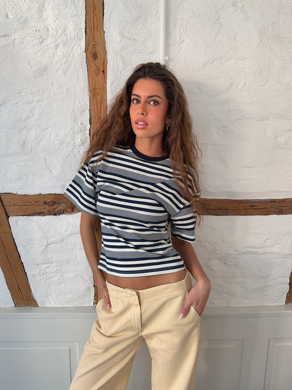 Kairo t-shirt with stripes - White/navy