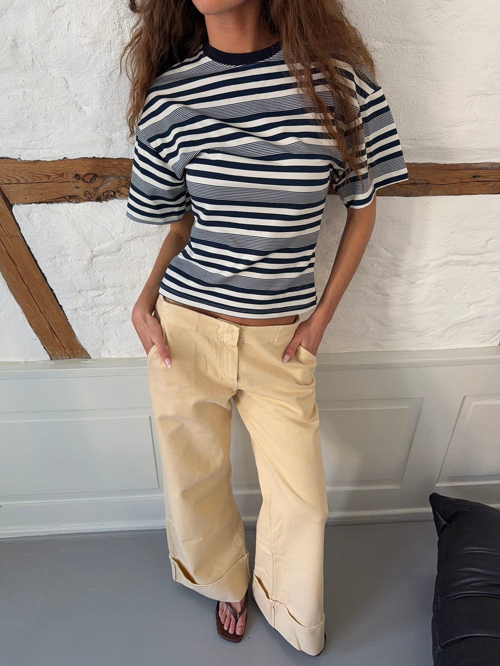 Kairo t-shirt with stripes - White/navy