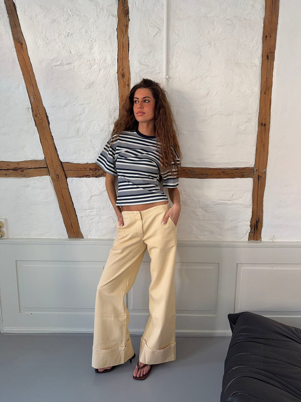 Kairo t-shirt with stripes - White/navy