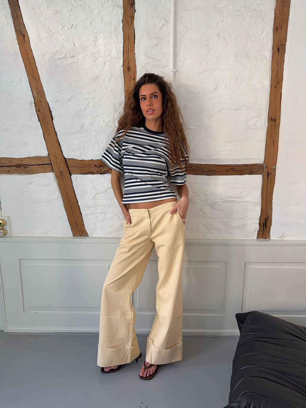 Kairo t-shirt with stripes - White/navy