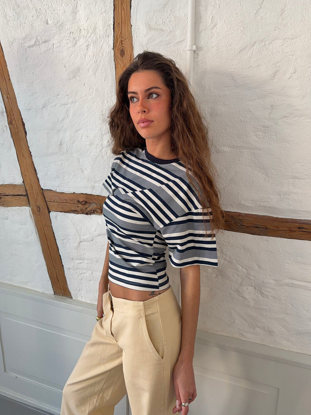 Kairo t-shirt with stripes - White/navy