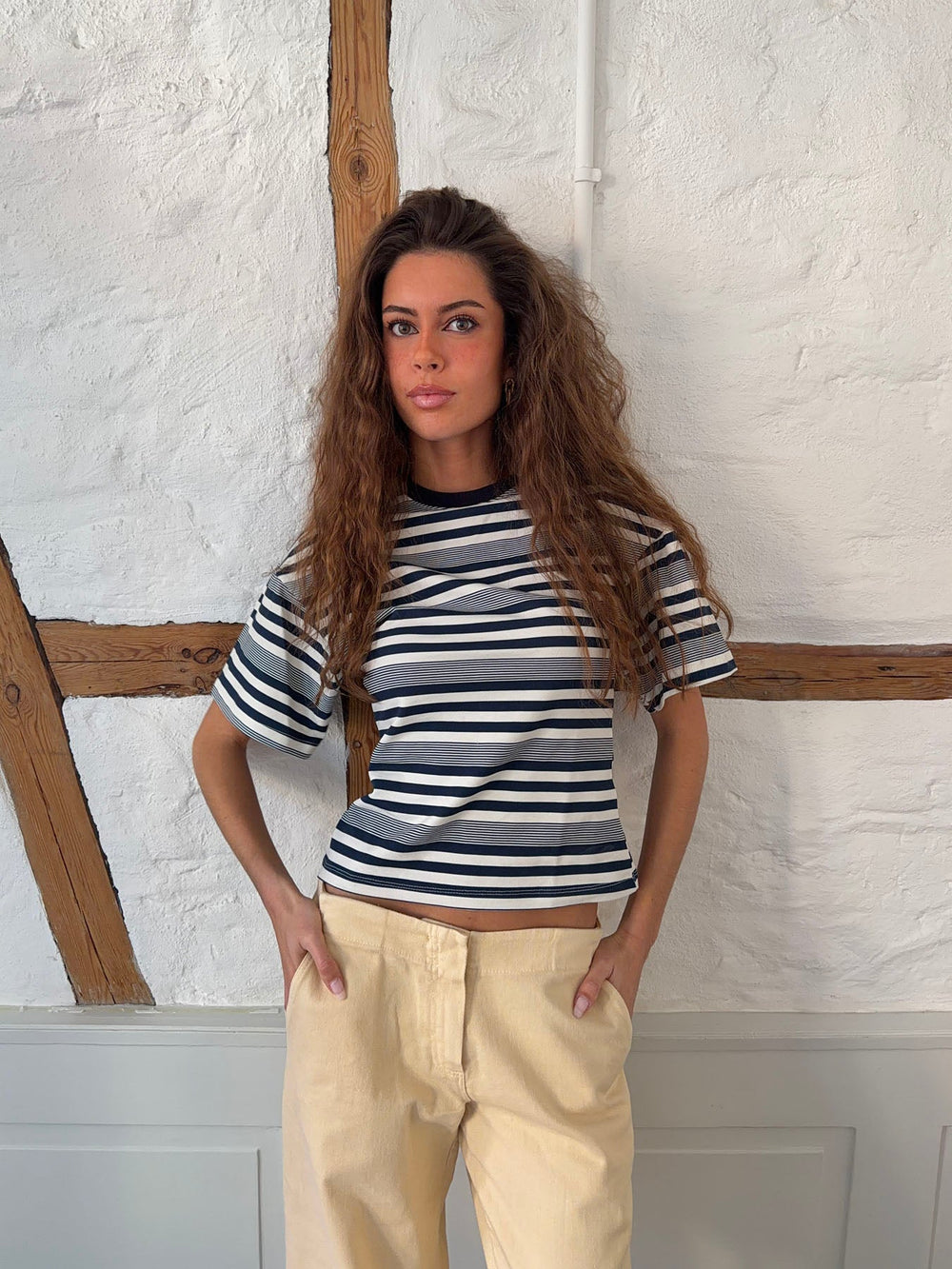 Kairo t-shirt with stripes - White/navy