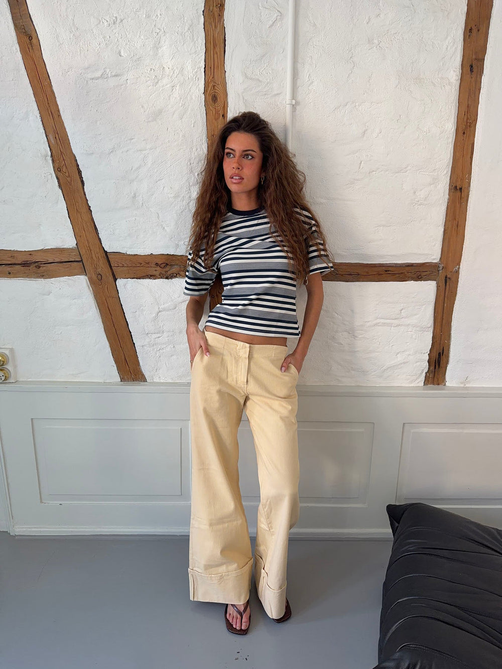 Kairo t-shirt with stripes - White/navy