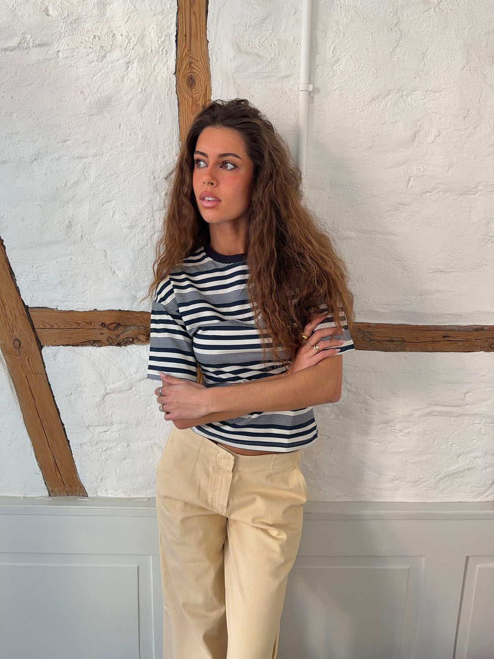 Kairo t-shirt with stripes - White/navy