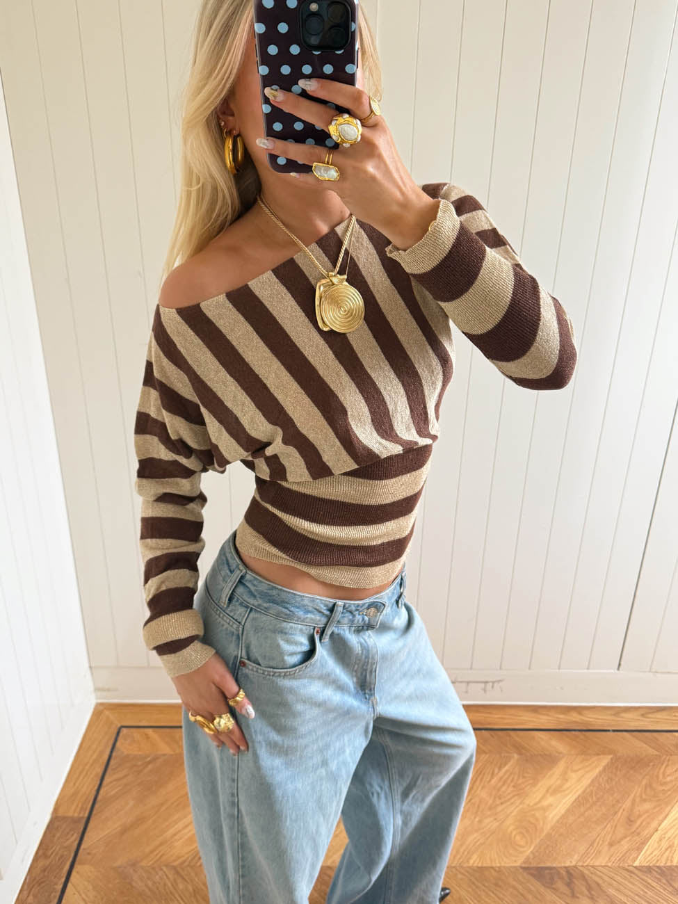 Scandivv fitted blouse with glitter – Brown/gold