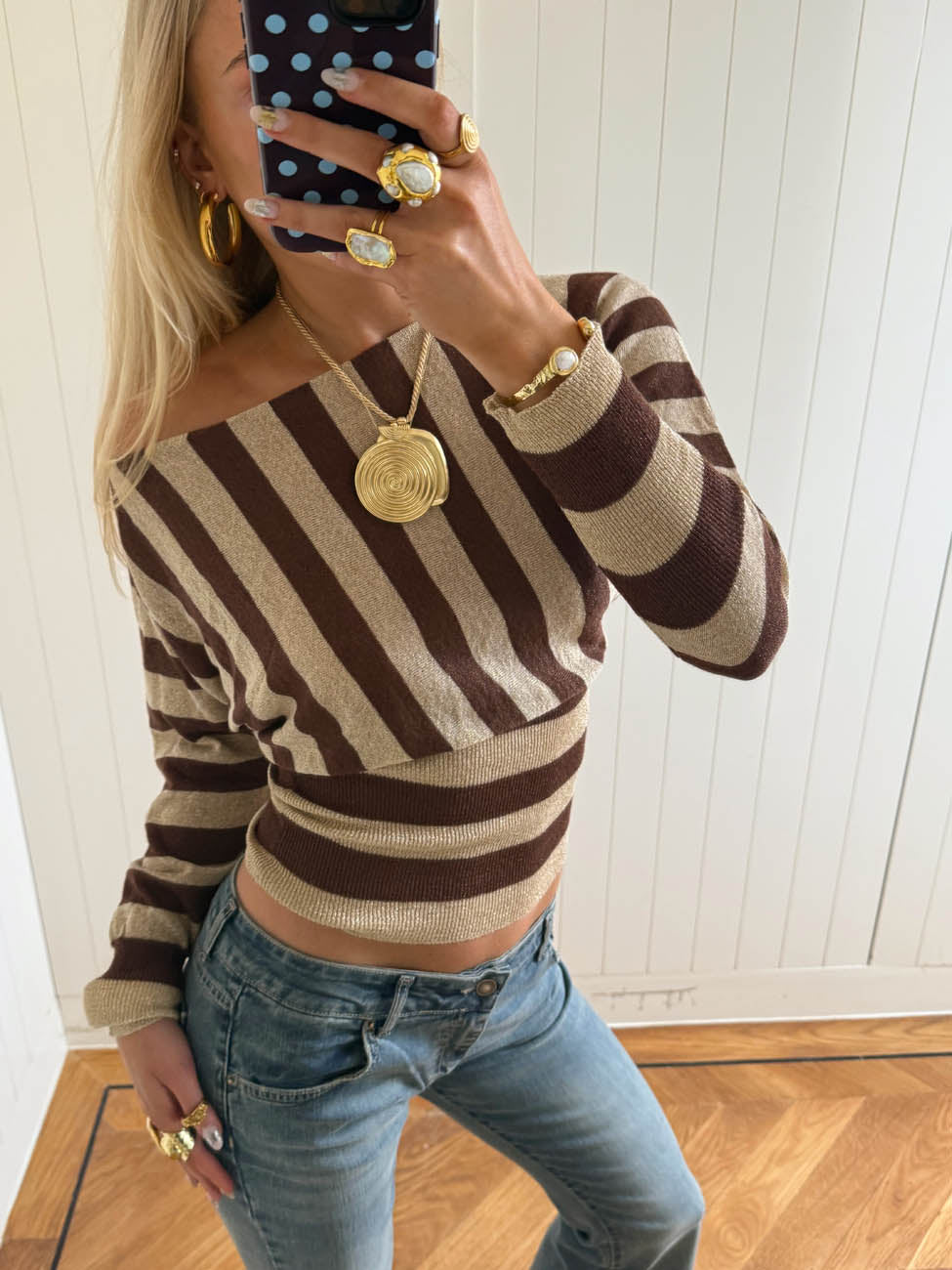 Scandivv fitted blouse with glitter – Brown/gold