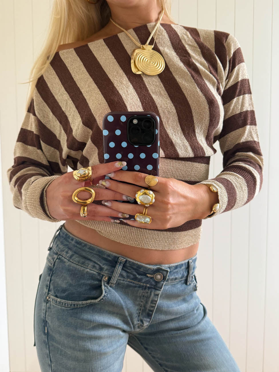 Scandivv fitted blouse with glitter – Brown/gold