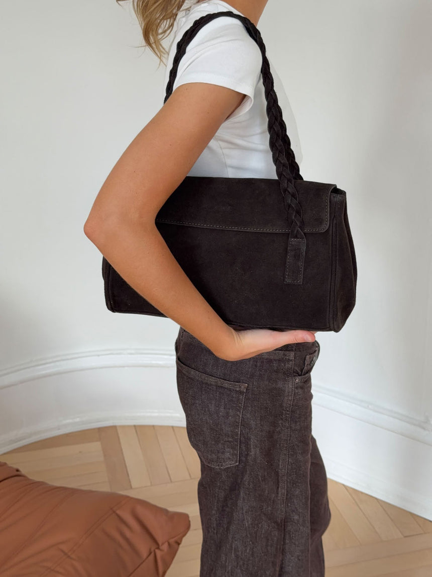 Rowan bag with woven - Dark brown