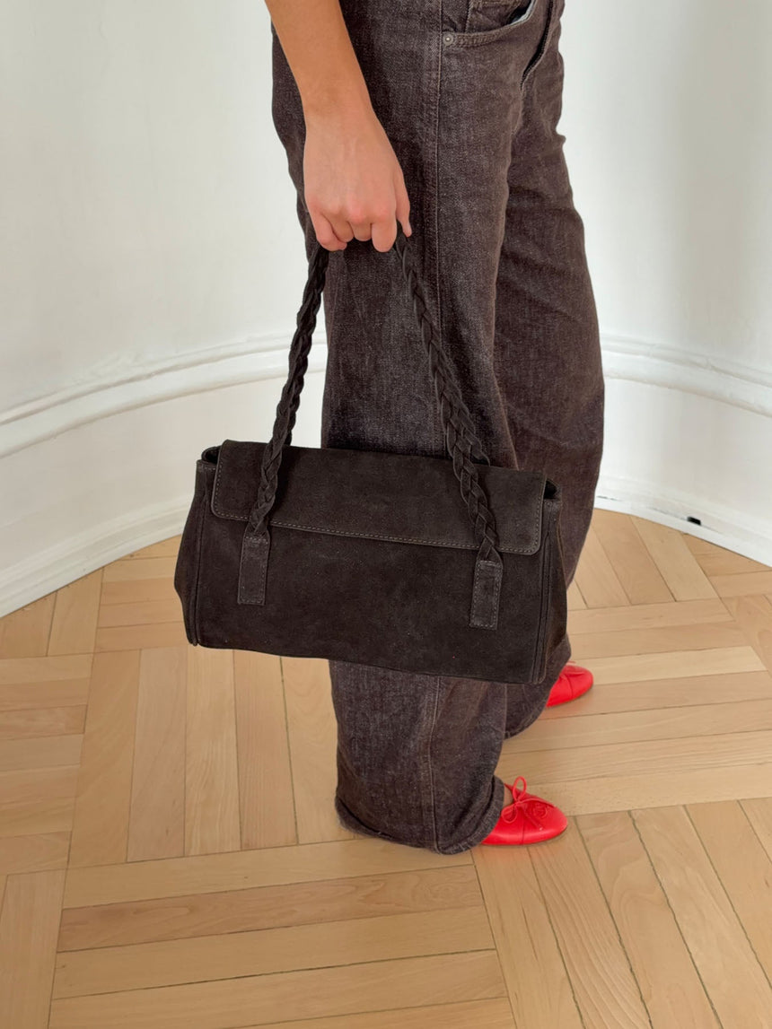 Rowan bag with woven - Dark brown